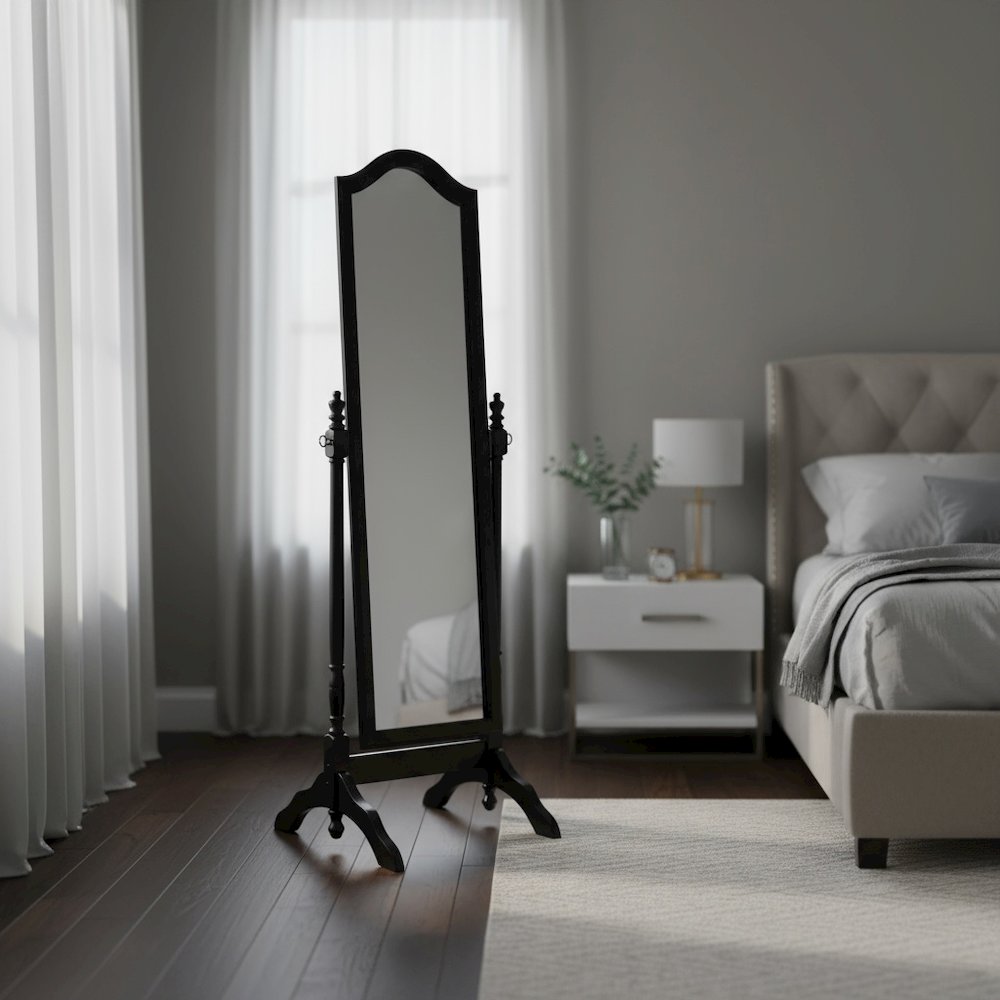 Traditional Full Length Cheval Mirror, Black Wood Frame, Arched Top