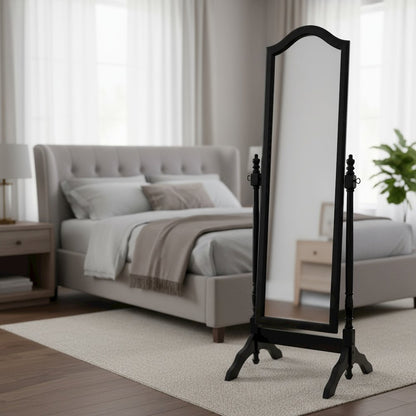 Traditional Full Length Cheval Mirror, Black Wood Frame, Arched Top