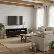 Modern Cappuccino TV Stand 60 Inch, Engineered Wood, 2-Drawer, Chrome Metal Base