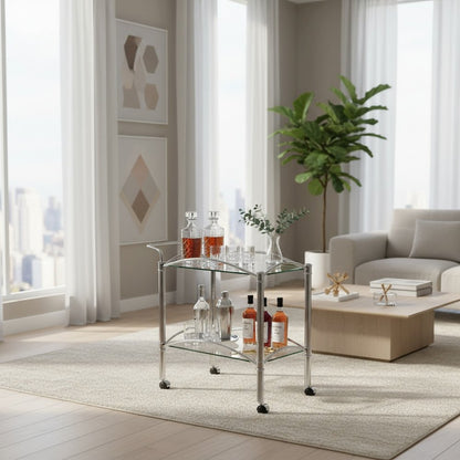 Classic Bar Cart, Chrome, Mirrored Shelf, 2 Tiers, Lockable Casters
