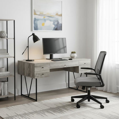 Rustic 4-Drawer Writing Desk 63-Inch, Grey Driftwood, Home Office