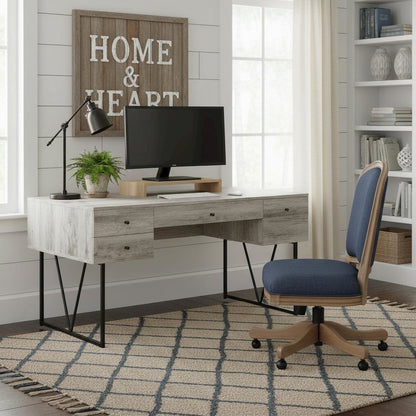Rustic 4-Drawer Writing Desk 63-Inch, Grey Driftwood, Home Office