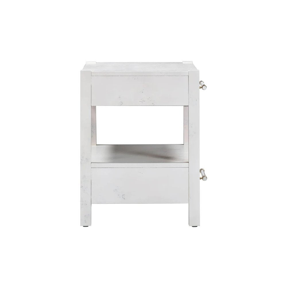 White Burl Wood Nightstand with 22-Inch Height and Modern Design