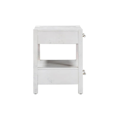 White Burl Wood Nightstand with 22-Inch Height and Modern Design