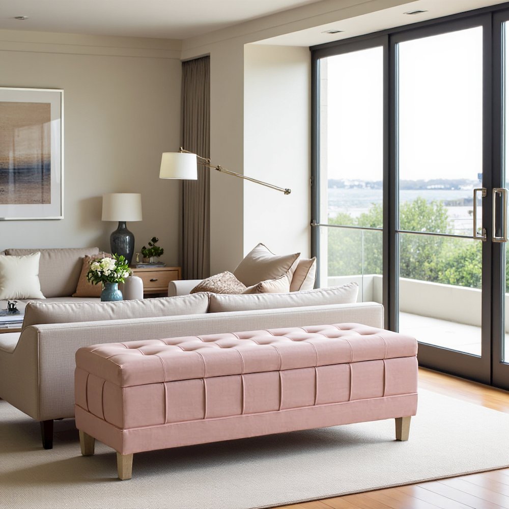 Pink Tufted Ottoman with Storage Bench for Bedrooms and Entryways