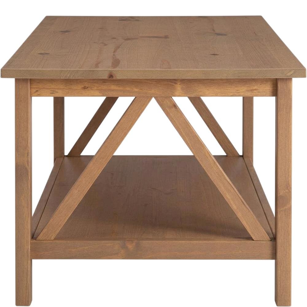 Rustic Driftwood Coffee Table with Solid Wood Finish and Open Storage
