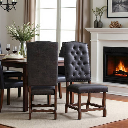Brown Tufted Tall Back Wooden Dining Chair Set