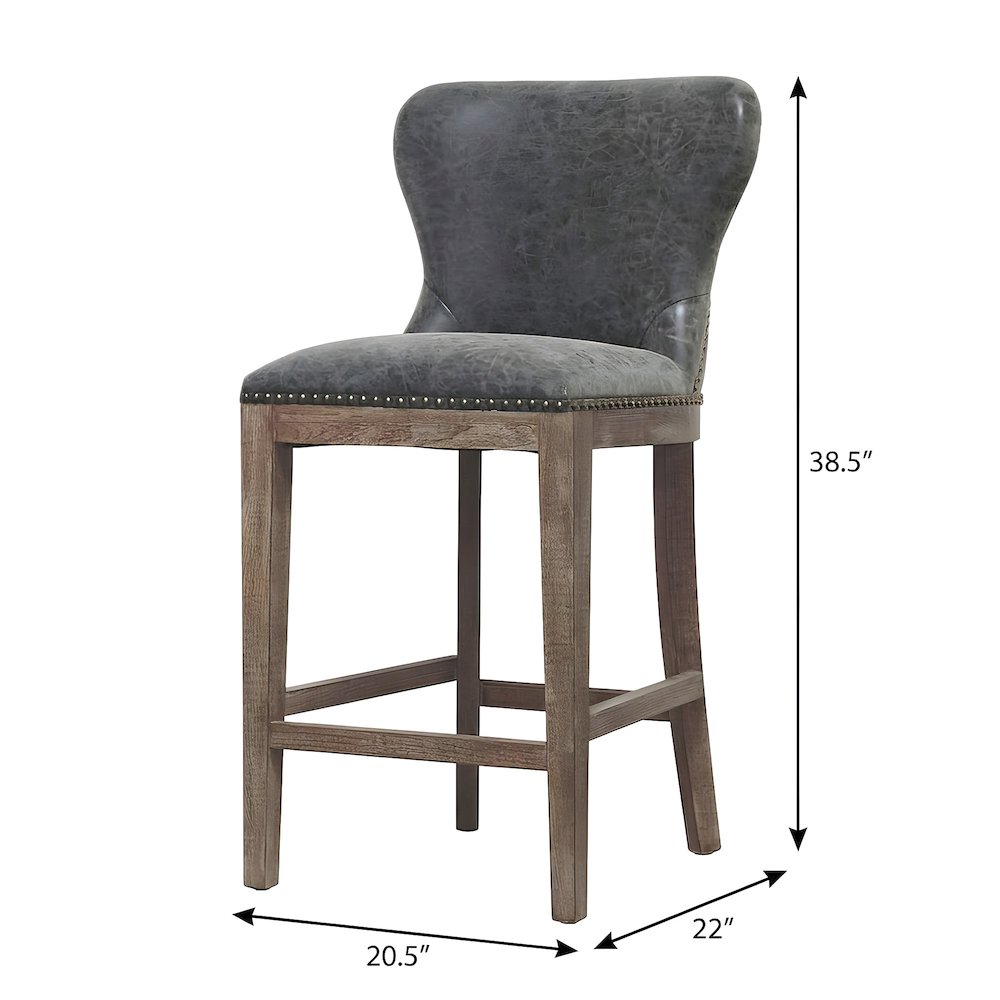 PU-Upholstered Counter Stool with Wing Back, Nailhead Trim and Solid Beech Legs