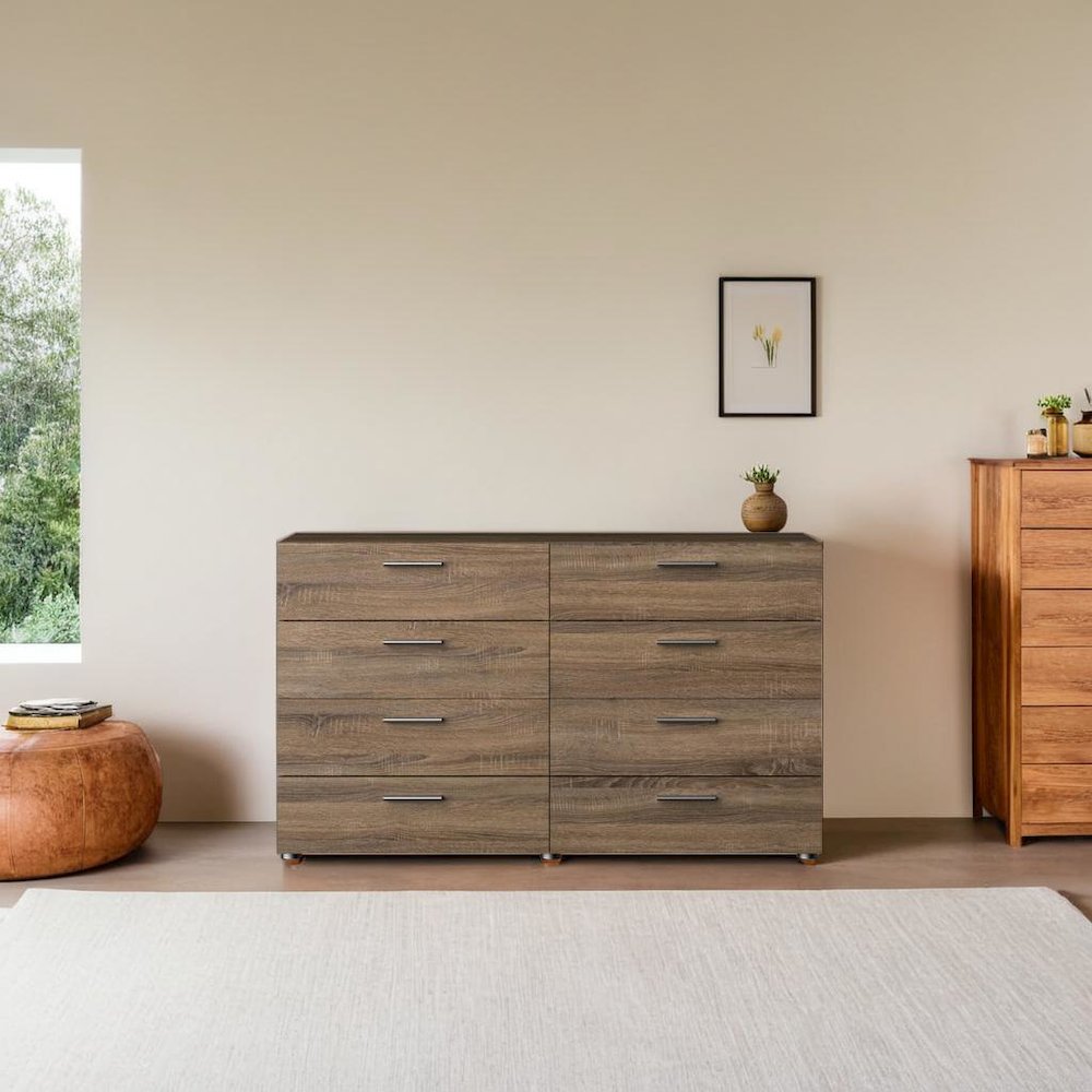 Elegant 8 Drawer Dresser in Truffle Oak for Modern Bedroom Storage Solutions