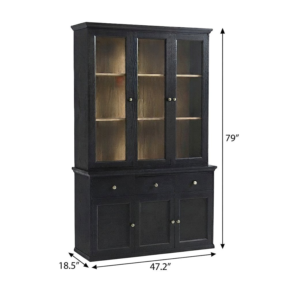 Tall Storage Display Cabinet with Glass Doors, Adjustable Shelves and Drawers