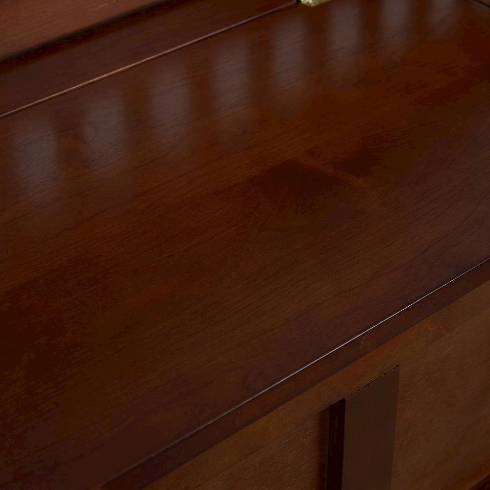 Rubberwood Split Seat Storage Bench with Slatted Low Back, Brown