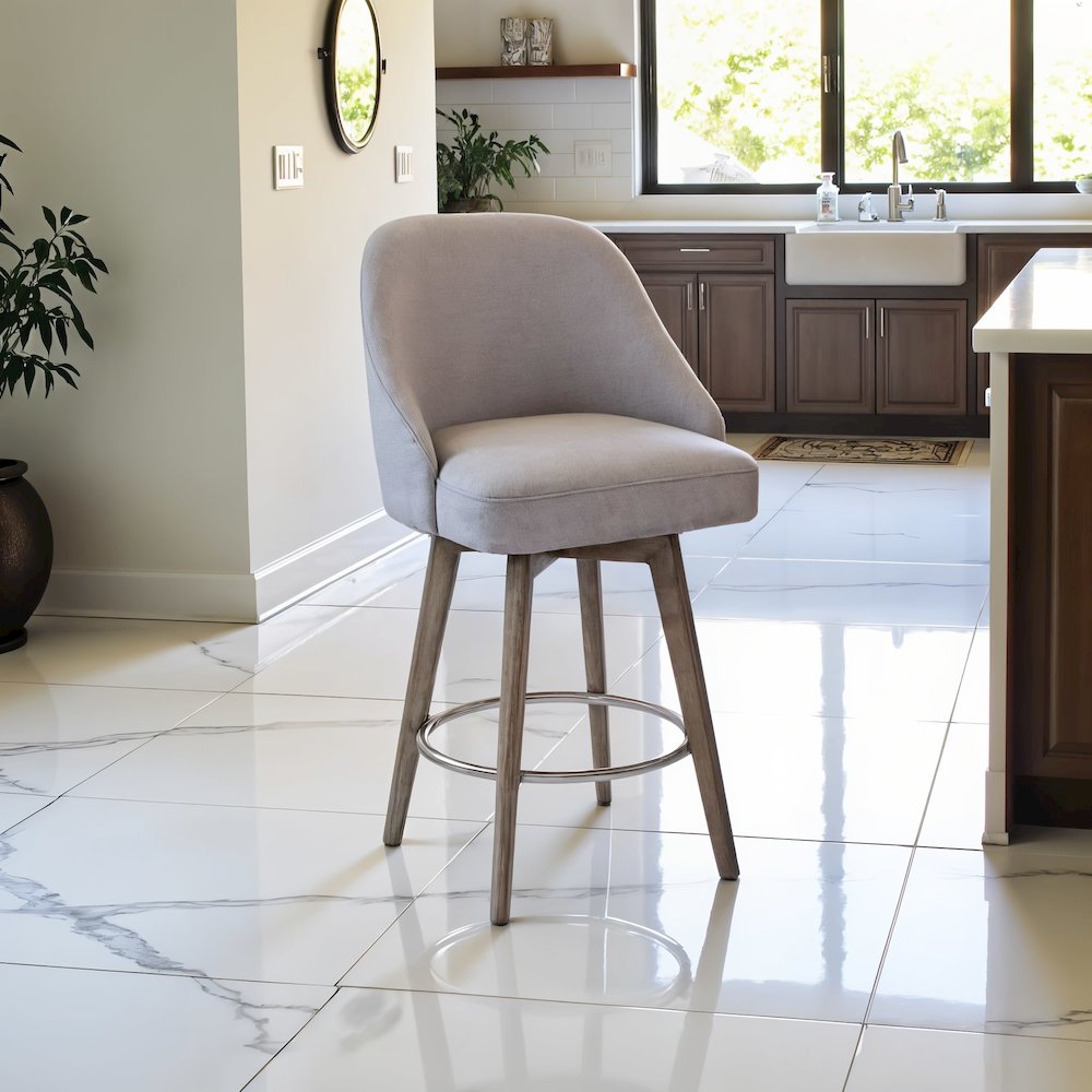Gray Swivel Counter Stools with Solid Wood Frame, Ideal for Kitchen or Bar