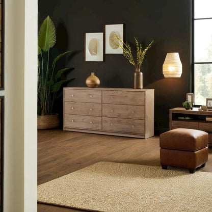 Elegant 6-Drawer Double Dresser in Jackson Hickory for Modern Bedrooms