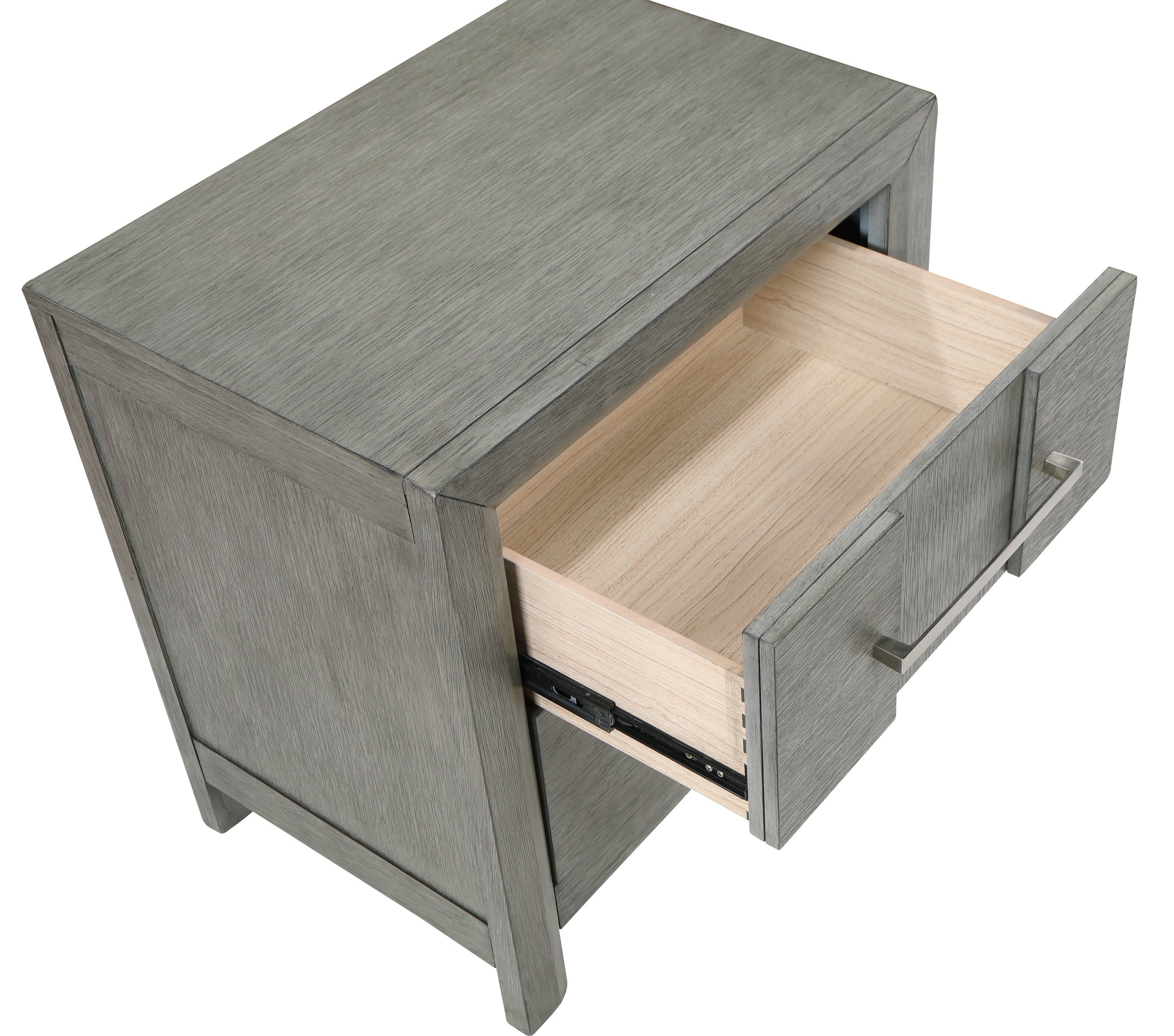 Modern Style 2-Drawer Night stand with Silver Coated metal Handles made with wood in Gray Color