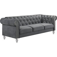 Velvet Fabric Sofa with Rolled Arms in Gray, Elegant Living Room Seating