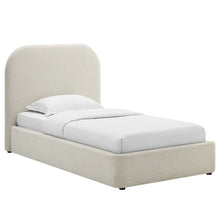 Fabric Curved Platform Bed with Cloud Headboard, Twin Bed Frame, Ivory