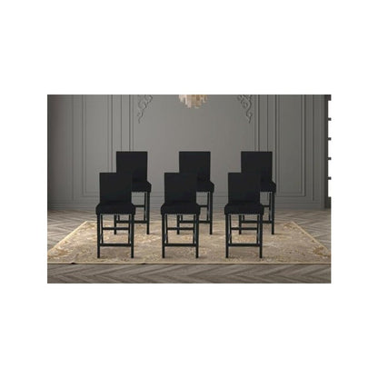 Furniture 37.75" Velvet & Wood Dining Chair in Black (Set of 2)