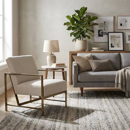 Fabric-Upholstered Accent Lounge Chair with Brushed Gold Legs, Shortbread