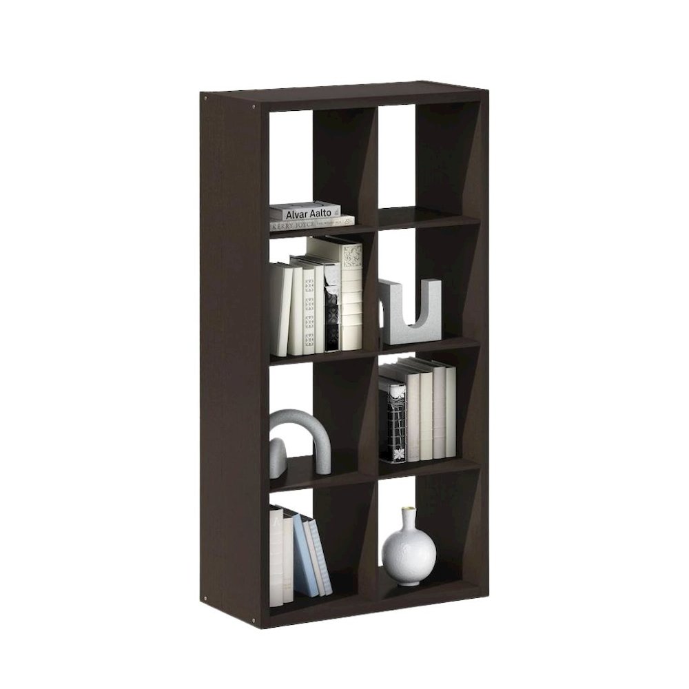 Black Wood 8 Cube Storage Organizer with Open Back Display Shelves