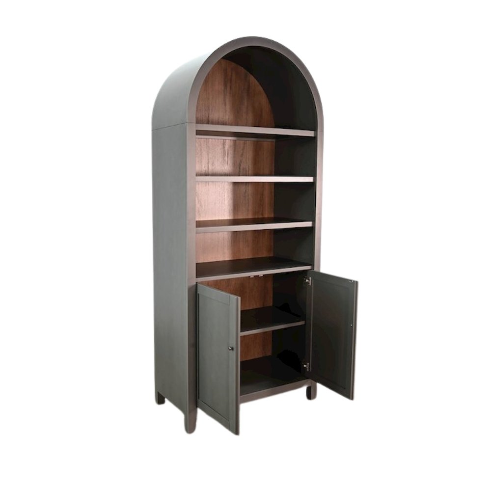 Brown Solid Wood Arched Cabinet with Doors, Hutch Cabinet with Storage