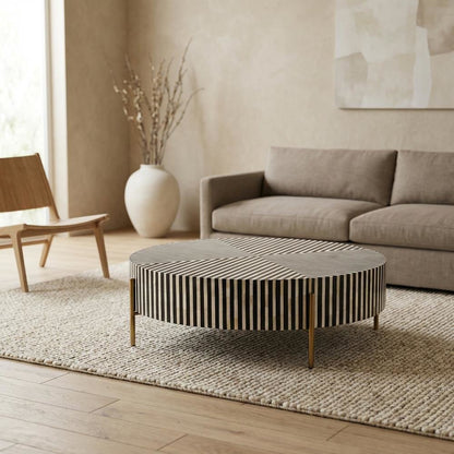 Art Deco Coffee Table with Camel Bone Top, Accent Table for Living Room