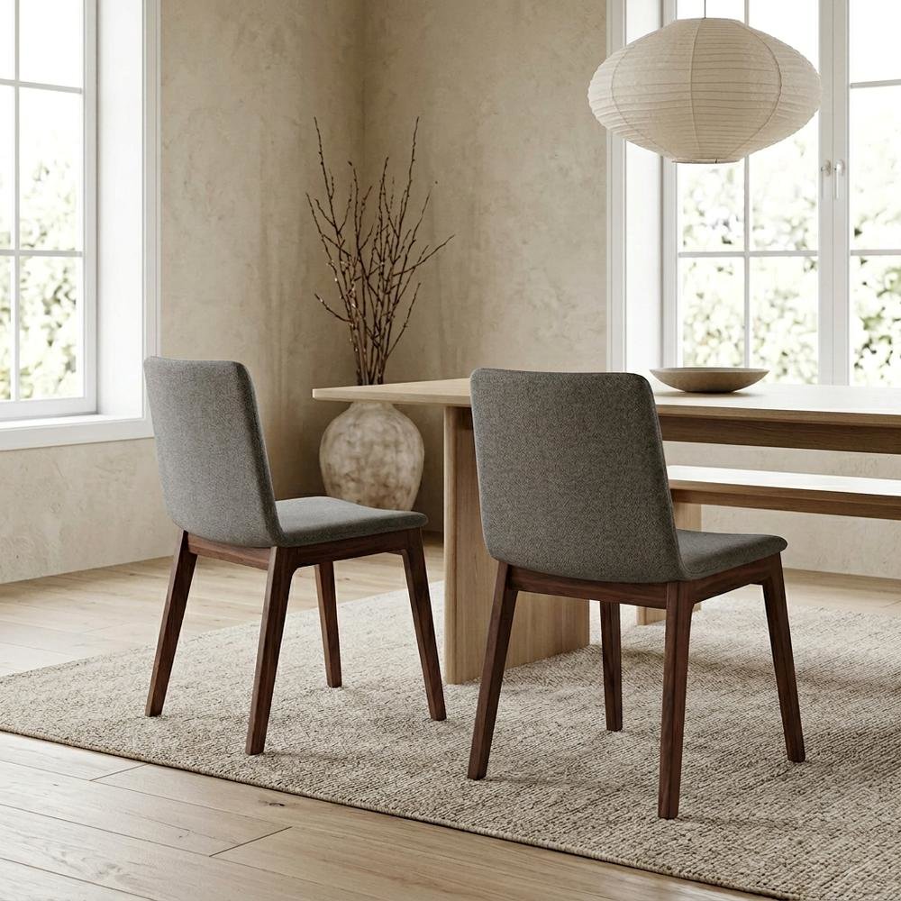 Mid-Century Dining Chairs Set of 2, Upholstered Accent Chair, Dining Room,Gray
