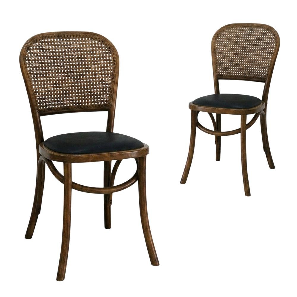 Rattan Upholstered Dining Chairs Set of 2, Rustic Accent Chair,Brown