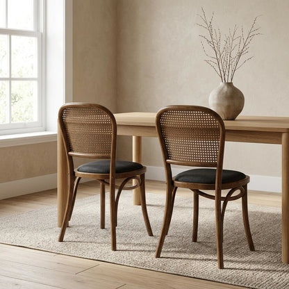 Rattan Upholstered Dining Chairs Set of 2, Rustic Accent Chair,Brown