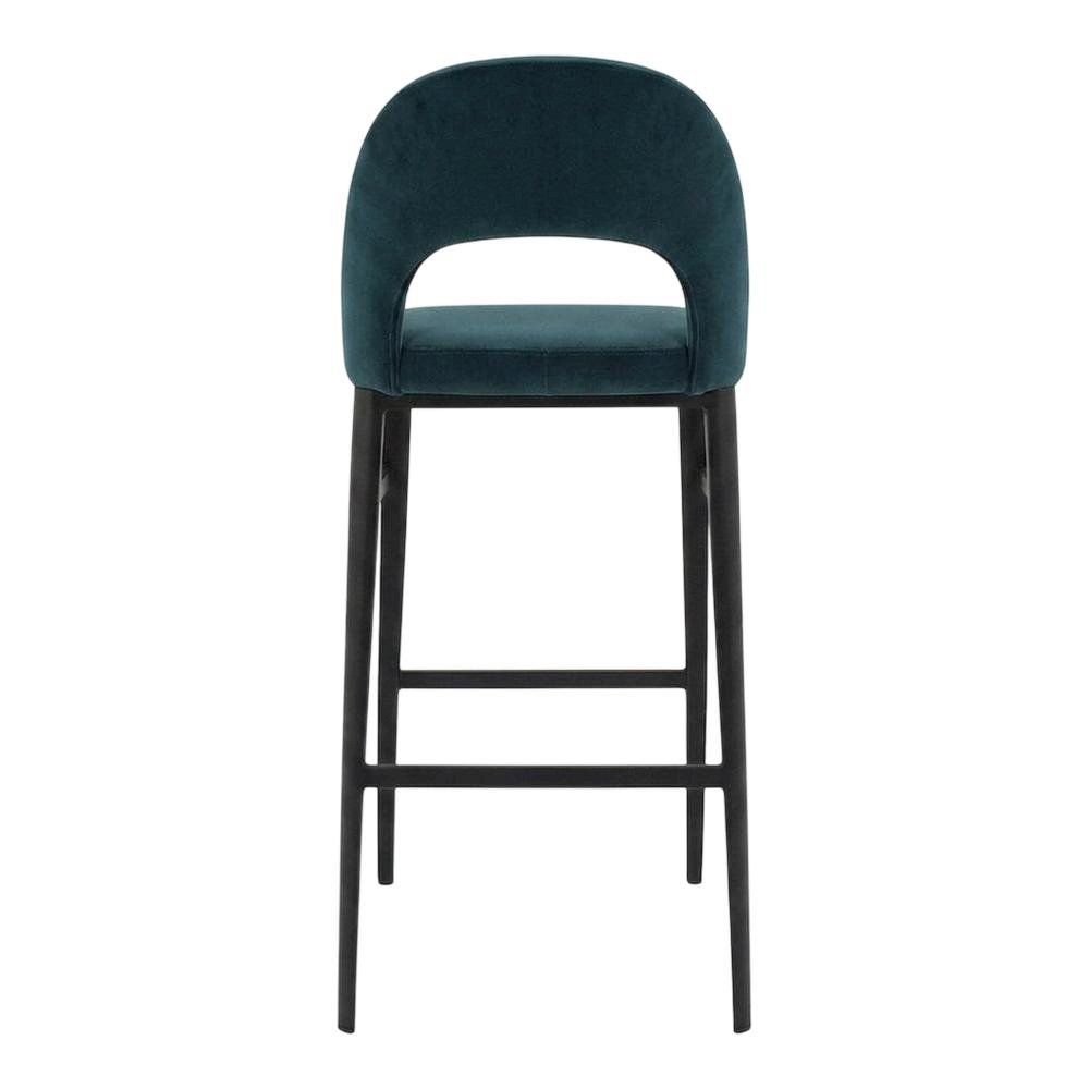 Upholstered Bar Stool with Back and Footrest, Art Deco Counter Height Chair,Blue