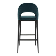 Upholstered Bar Stool with Back and Footrest, Art Deco Counter Height Chair,Blue