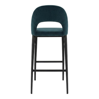 Upholstered Bar Stool with Back and Footrest, Art Deco Counter Height Chair,Blue