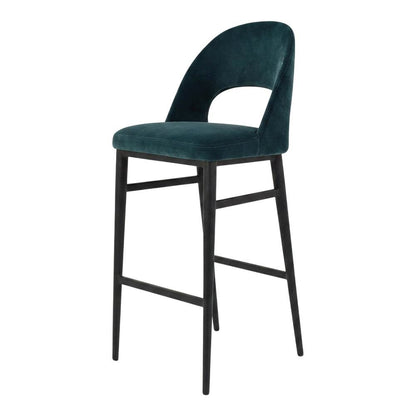 Upholstered Bar Stool with Back and Footrest, Art Deco Counter Height Chair,Blue