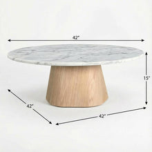 White Marble Coffee Table, Ashen Grey Raj Marble Top, Oak Veneer Plywood Surface