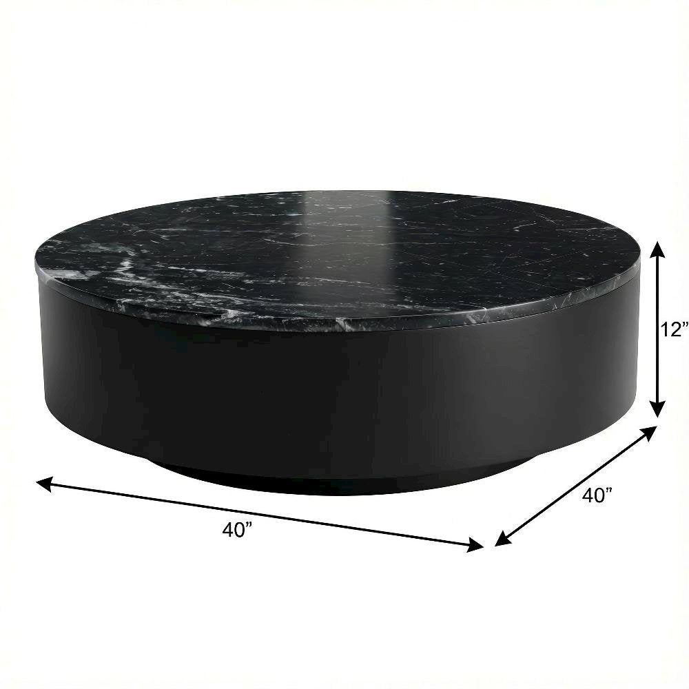 Top Black Marble Coffee Table with MDF Base, Stone Frame, Weight Capacity 30 lbs