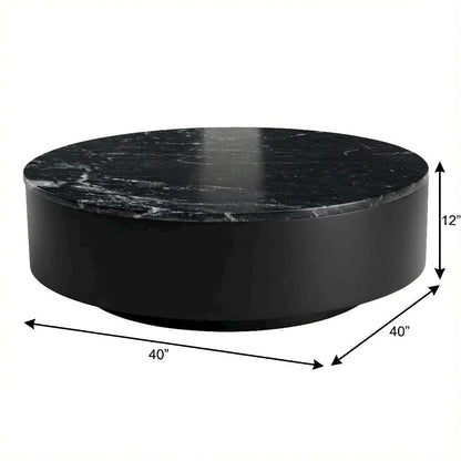 Top Black Marble Coffee Table with MDF Base, Stone Frame, Weight Capacity 30 lbs