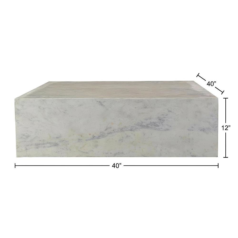 White Marble Coffee Table with Composite Wood Frame Modern Design