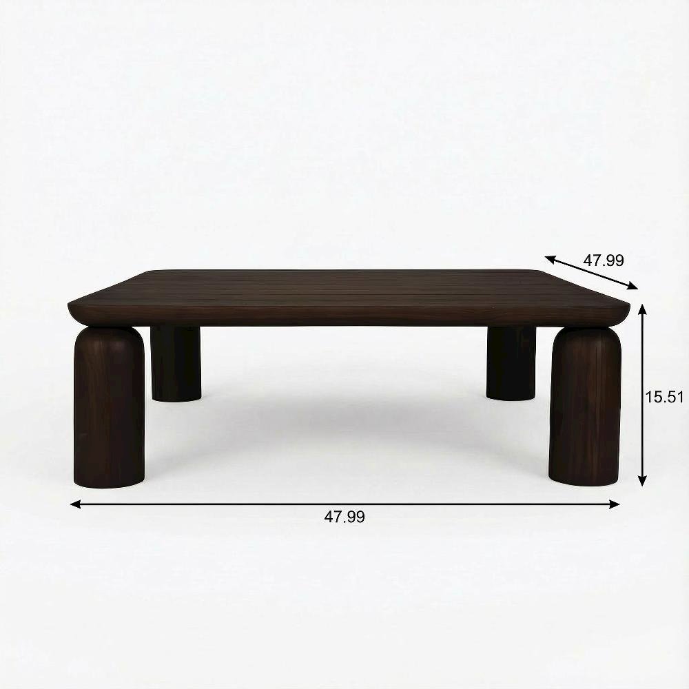 Brown Solid Teak Wood Coffee Table with Matte Finish and Durable Metal Hardware