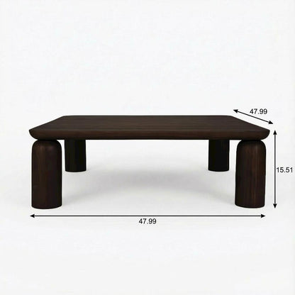 Brown Solid Teak Wood Coffee Table with Matte Finish and Durable Metal Hardware