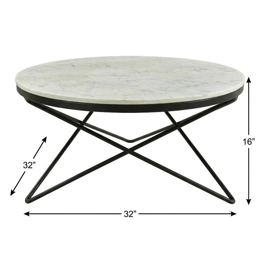 Black Marble Top Coffee Table with Metal Frame and Contemporary Design