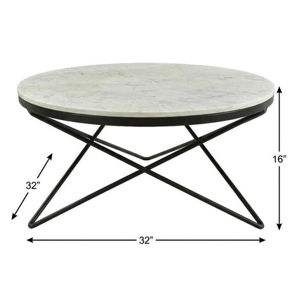 Black Marble Top Coffee Table with Metal Frame and Contemporary Design