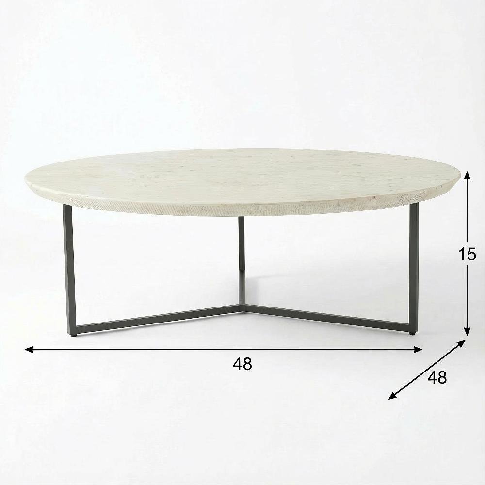White Ombare Marble Top Coffee Table with Iron Frame Contemporary Design