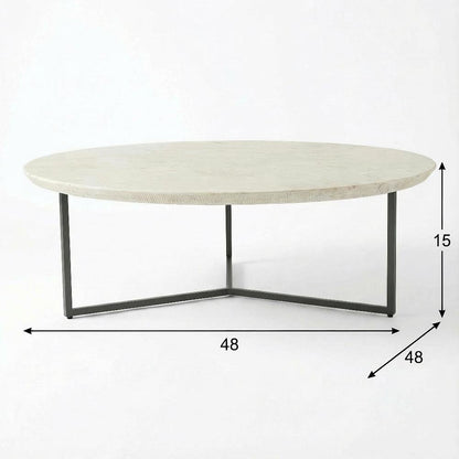 White Ombare Marble Top Coffee Table with Iron Frame Contemporary Design
