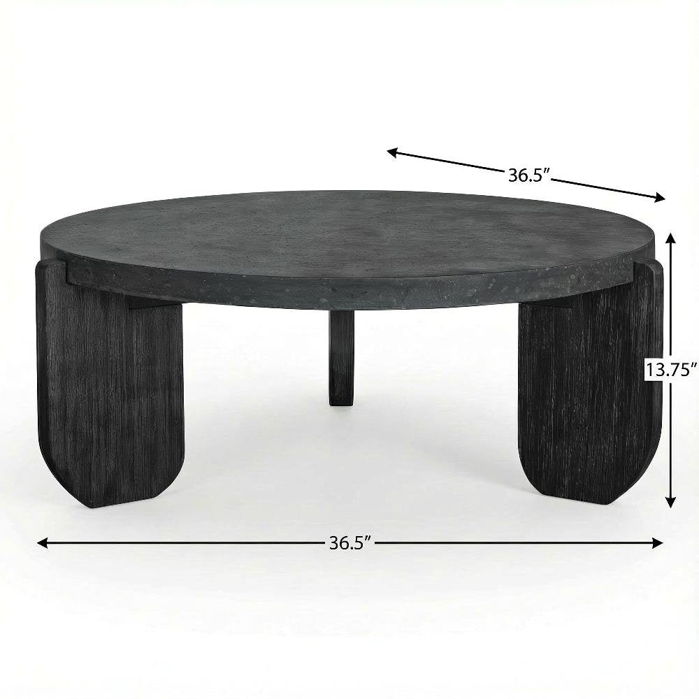 Black Concrete Top Coffee Table with Acacia Legs and Terrazzo Surface