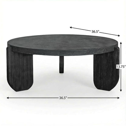 Black Concrete Top Coffee Table with Acacia Legs and Terrazzo Surface