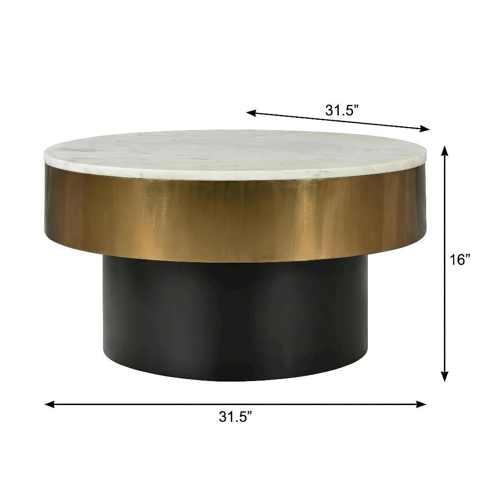 White Marble Top Coffee Table with Iron Base and Art Deco Design