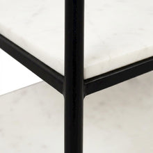 White Marble Modern Nightstand with Metal Frame and Semi-Gloss Finish