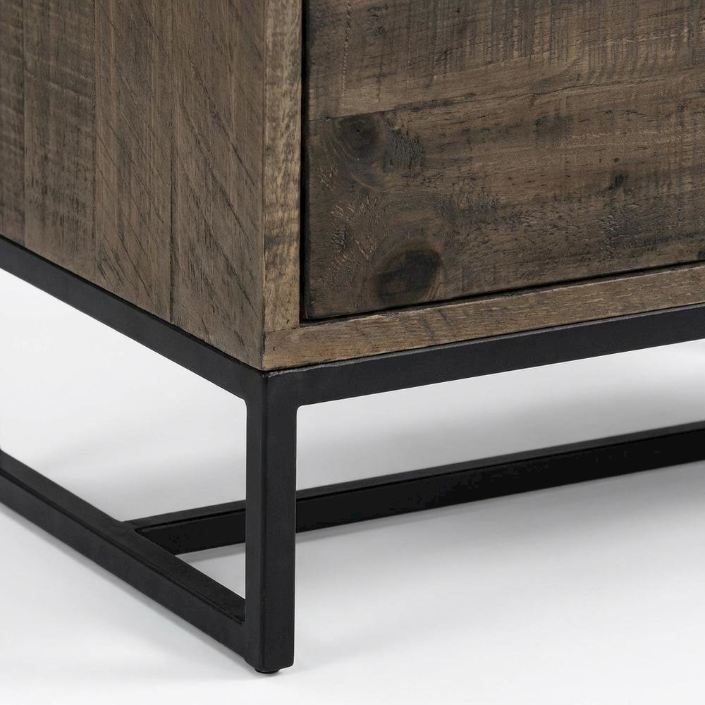 Light Brown Rustic Nightstand with 2 Drawers Solid Pine Wood Matt Finish