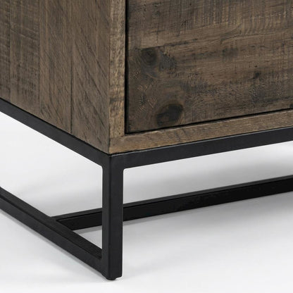 Light Brown Rustic Nightstand with 2 Drawers Solid Pine Wood Matt Finish