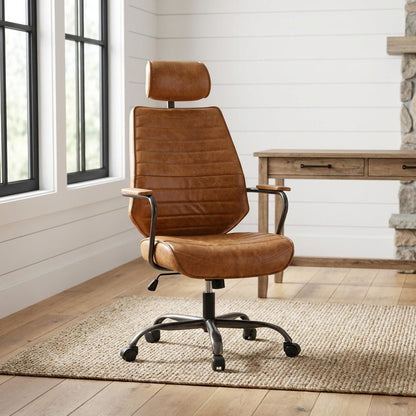 Leather Upholstered Executive Office Chair, Industrial Swivel Desk Chair,Orange