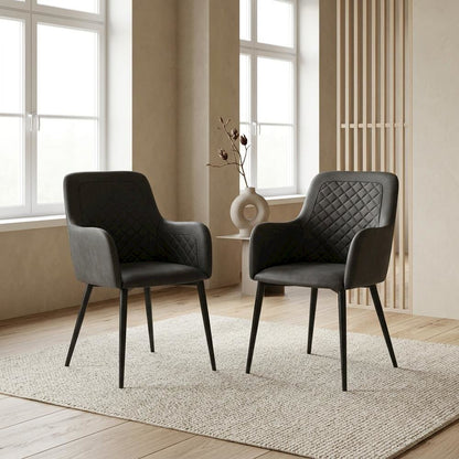 Diamond Tufted Dining Chairs Set of 2, Contemporary Accent Chair with Arms,Black